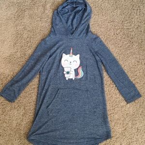 Neatie Kiddie Blue & Pink Cat Pocket Hooded Shirt